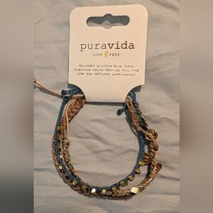 Blue and Tan Braided Bracelet with Gold Accents